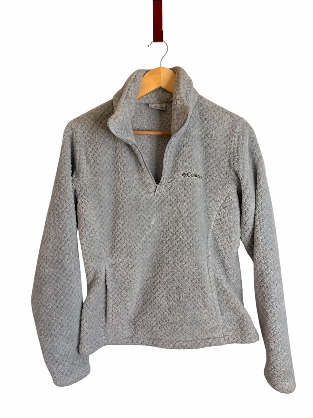 Columbia Fireside Quarter Zip Sweatshirt Light Blue Grey Fleece Women's Sz Small
